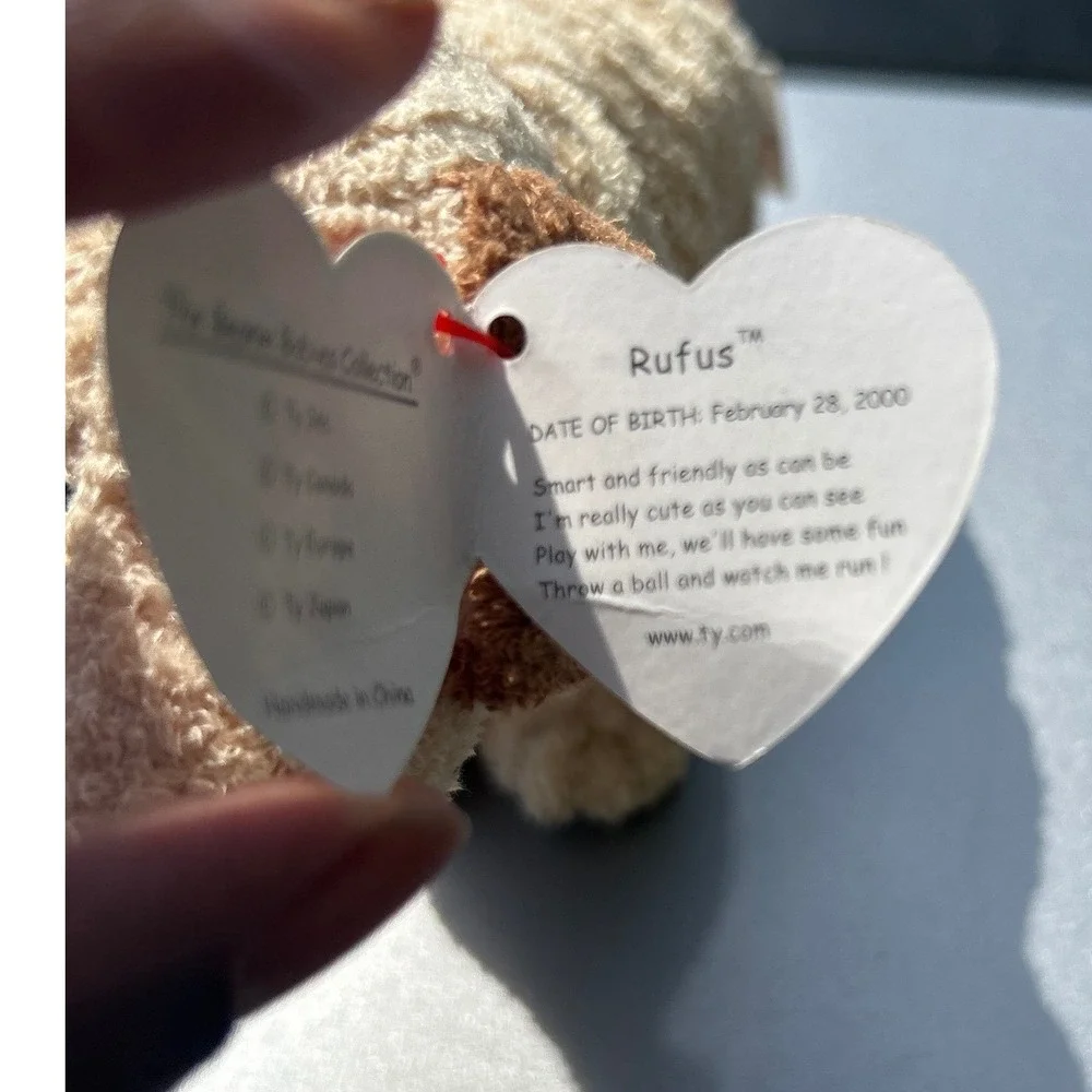 Ty Beanie Babies Rufus‎ Dog Kids Small Cream Brown Excellent 2000 Retired Plush